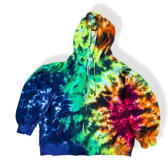 handmade tie dyed ladies' rainbow pride galaxy zip hoodie L